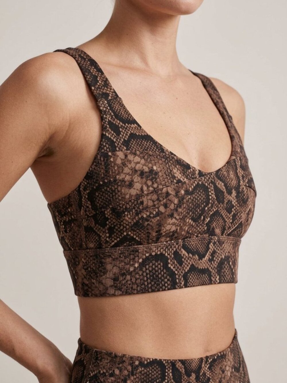 Varley Let's Go Staunton Bra Brown Rattlesnake Snake Print Sports Bra | Size XS